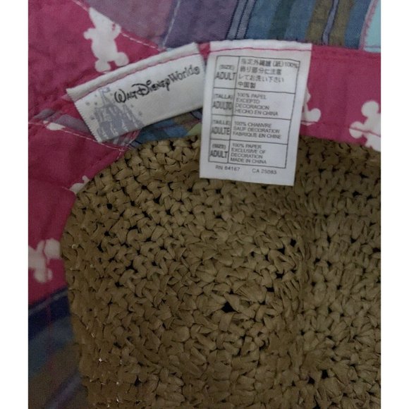 Disney World Sun Hat Pink Patchwork Brown Straw Hat Adult Beach Mickey Mouse - Picture 9 of 11